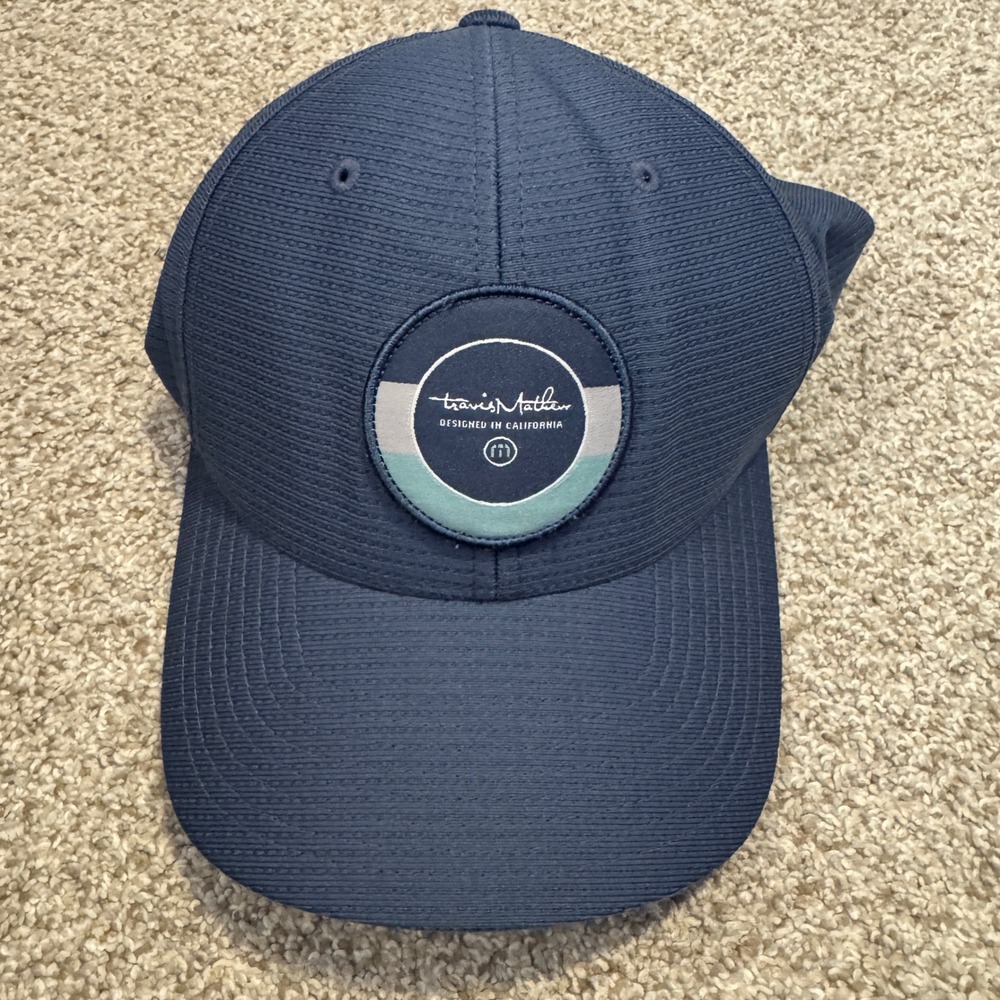 Travis Mathew‎ Mens Navy Blue Flexfit Baseball Hat Textured Golf Cap Size S-M